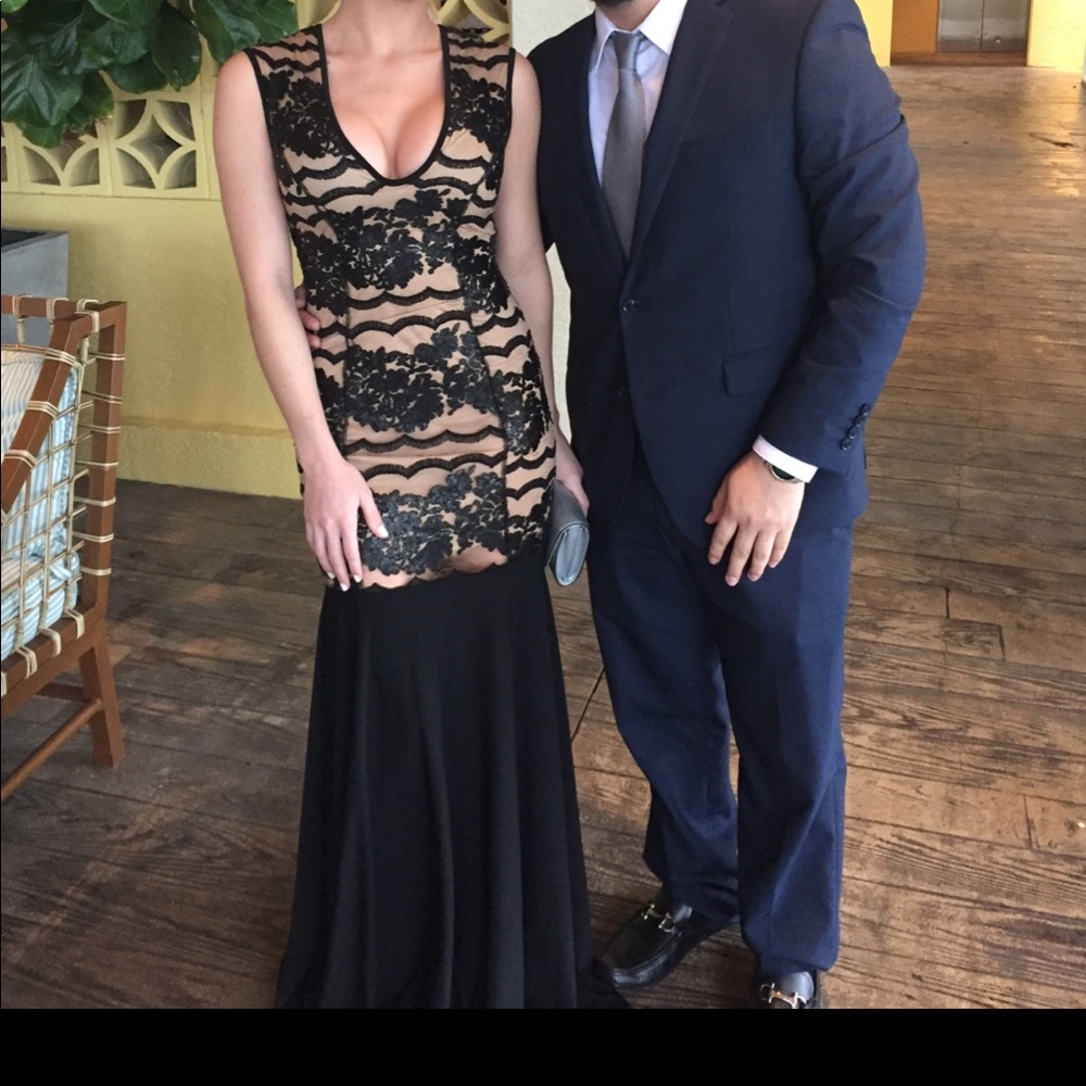 Beige & black gown